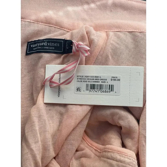 NWT Vineyard vines stretch sequin midi dress. Size L. Rose gold shimmer - Picture 4 of 6